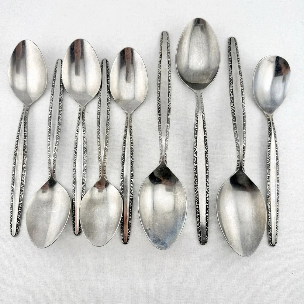 United Silver Co Stainless Japan Floral Scroll Edge Flatware Lot of 14 USI17 MCM